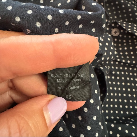 Jenni Kayne Navy White Polka Dot Lightweight Cotton Button Down Shirt - Picture 5 of 7